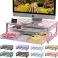 Computer Monitor Stand Riser with Drawer - Space-Saving Desk Organizer