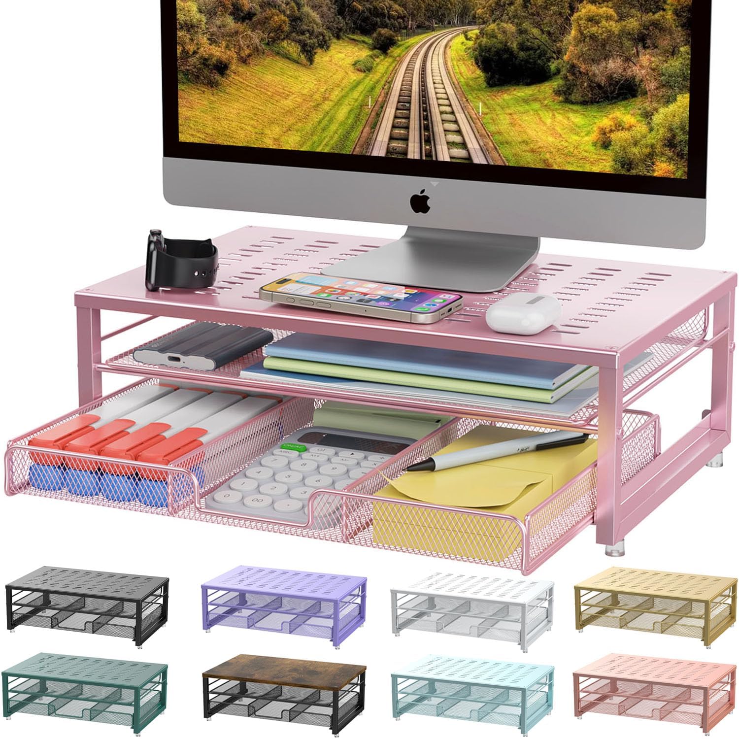 Gianotter Pink Monitor Stand with Drawer