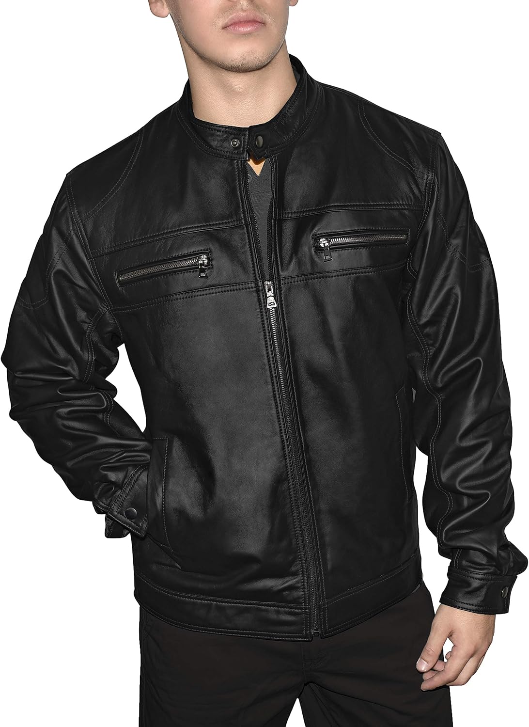 Outfitters Men's Genuine Leather Jacket for Racing and Riding