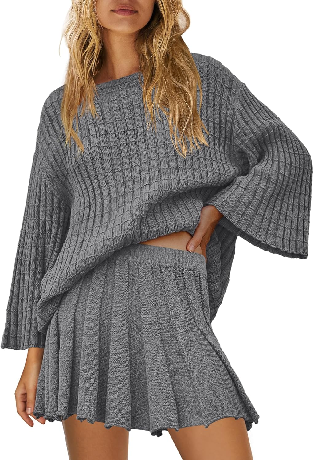 Yanekop Womens 2 Piece Sweater Skirt Set for Cozy Style