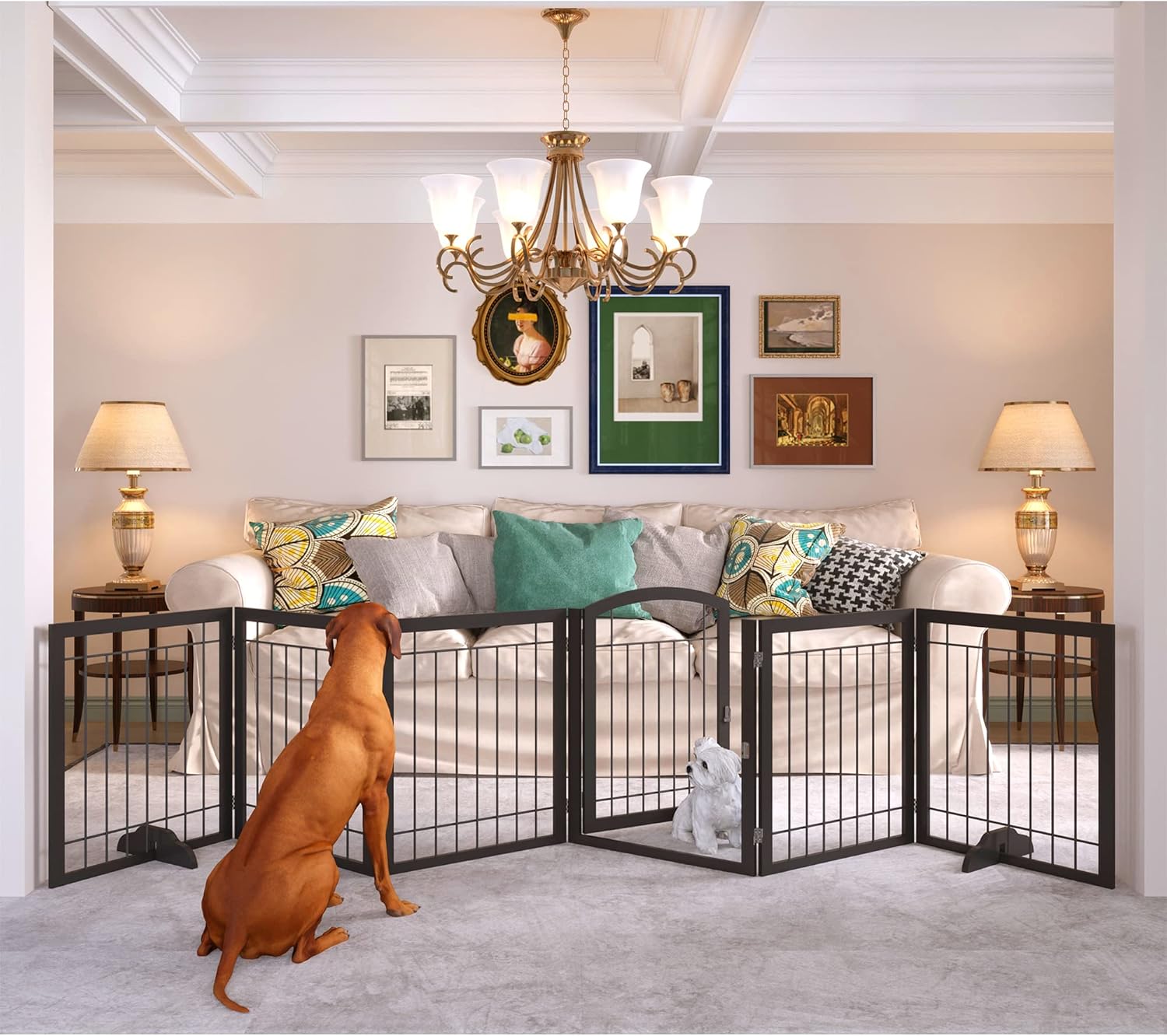 JSB 144-inch Extra Wide Dog Gate with Walk Through Door Design