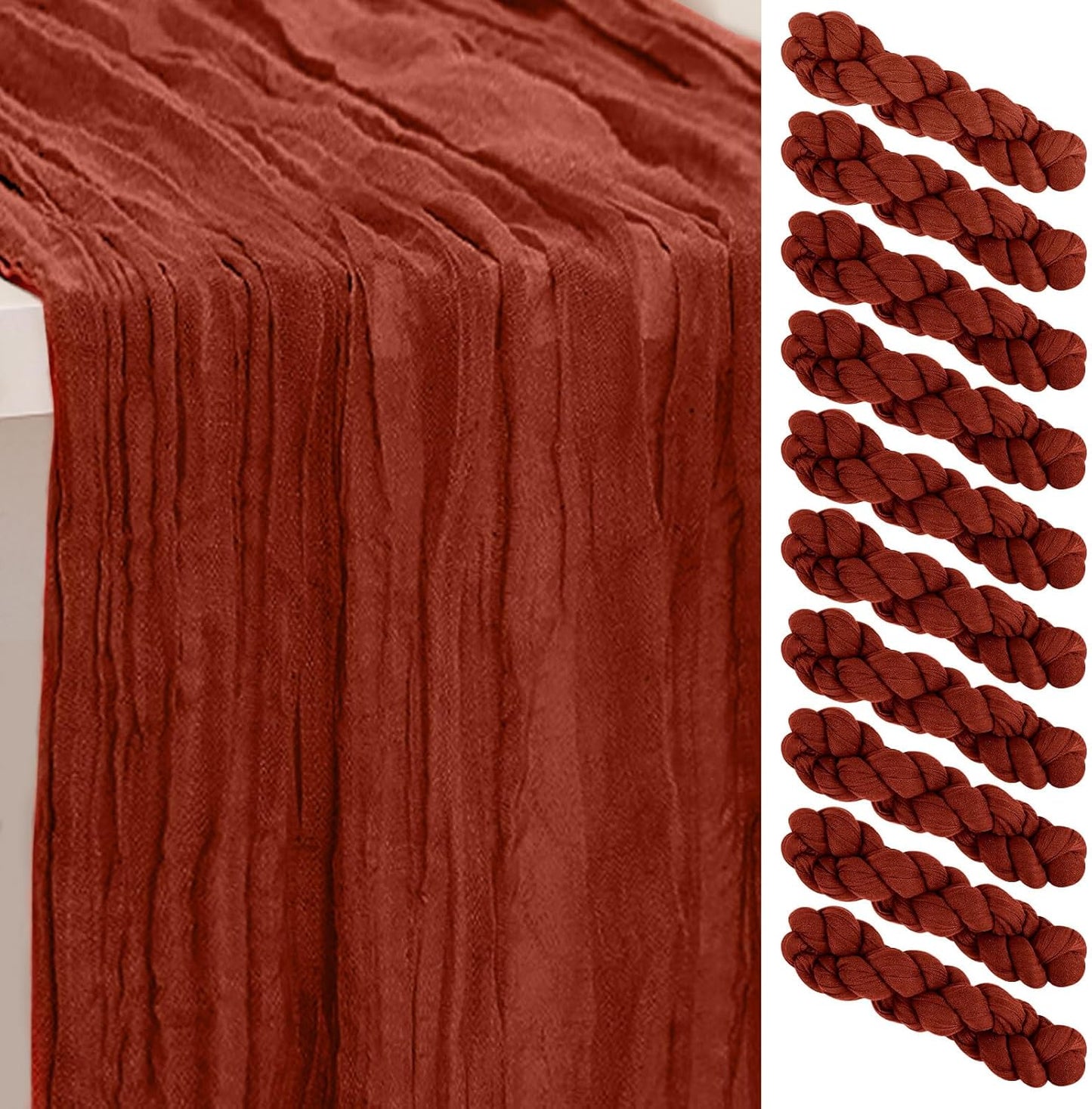 Terracotta Cheesecloth Table Runner Set for Rustic Decor