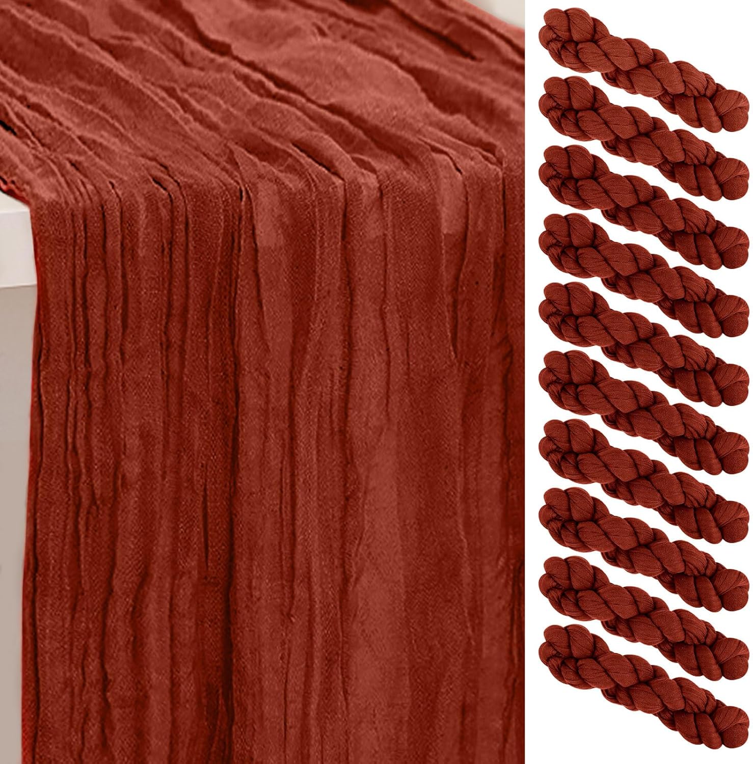 Terracotta Cheesecloth Table Runner Set for Rustic Decor