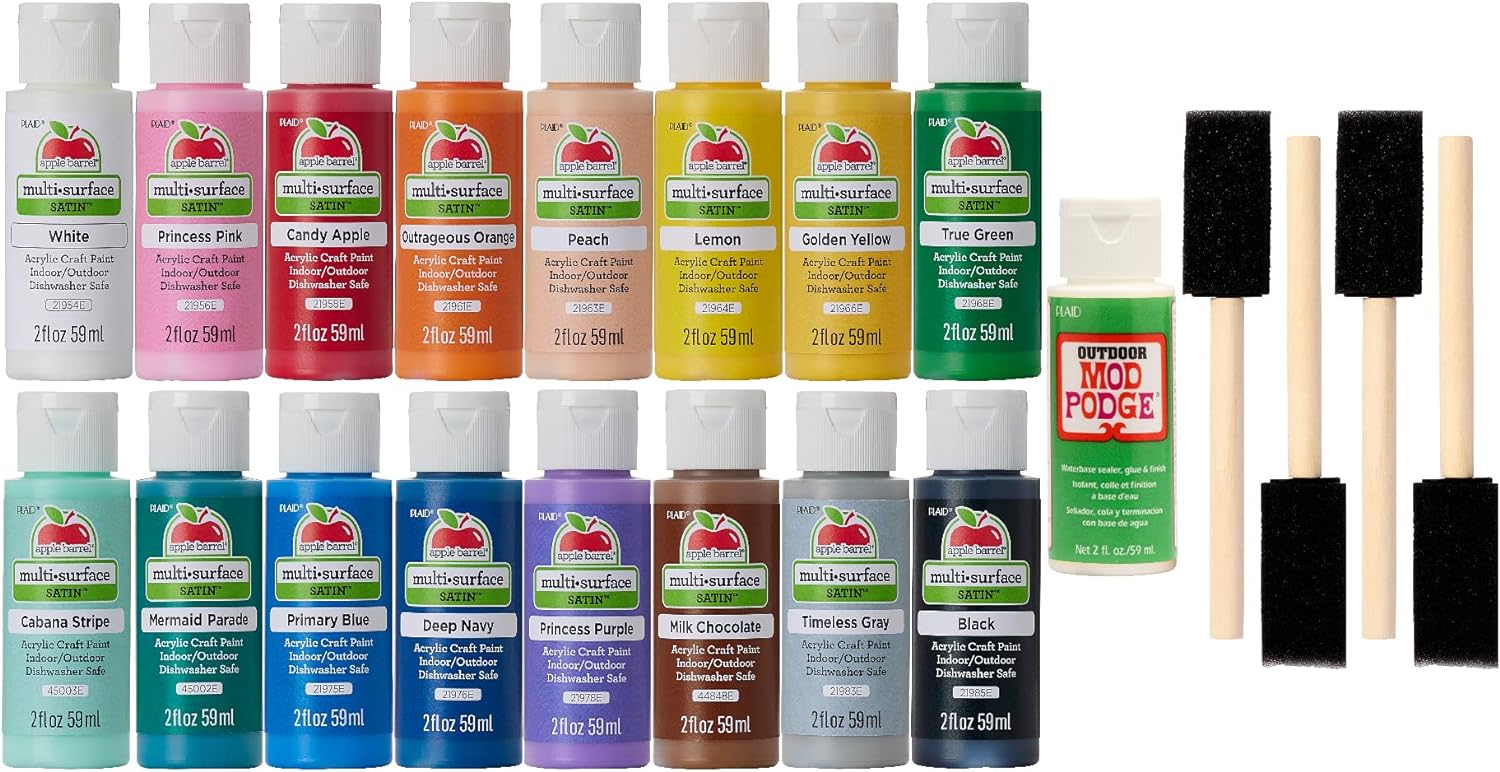 Apple Barrel DIY Set: 16 Paints, Outdoor Sealer, Brushes