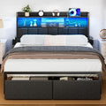 Queen Bed Frame with Storage Drawers and LED Lights - Smart Charging