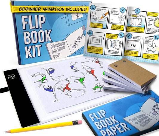 240 Sheet Flip Book Kit: LED Light Pad, Animation Paper, Tracing Screws