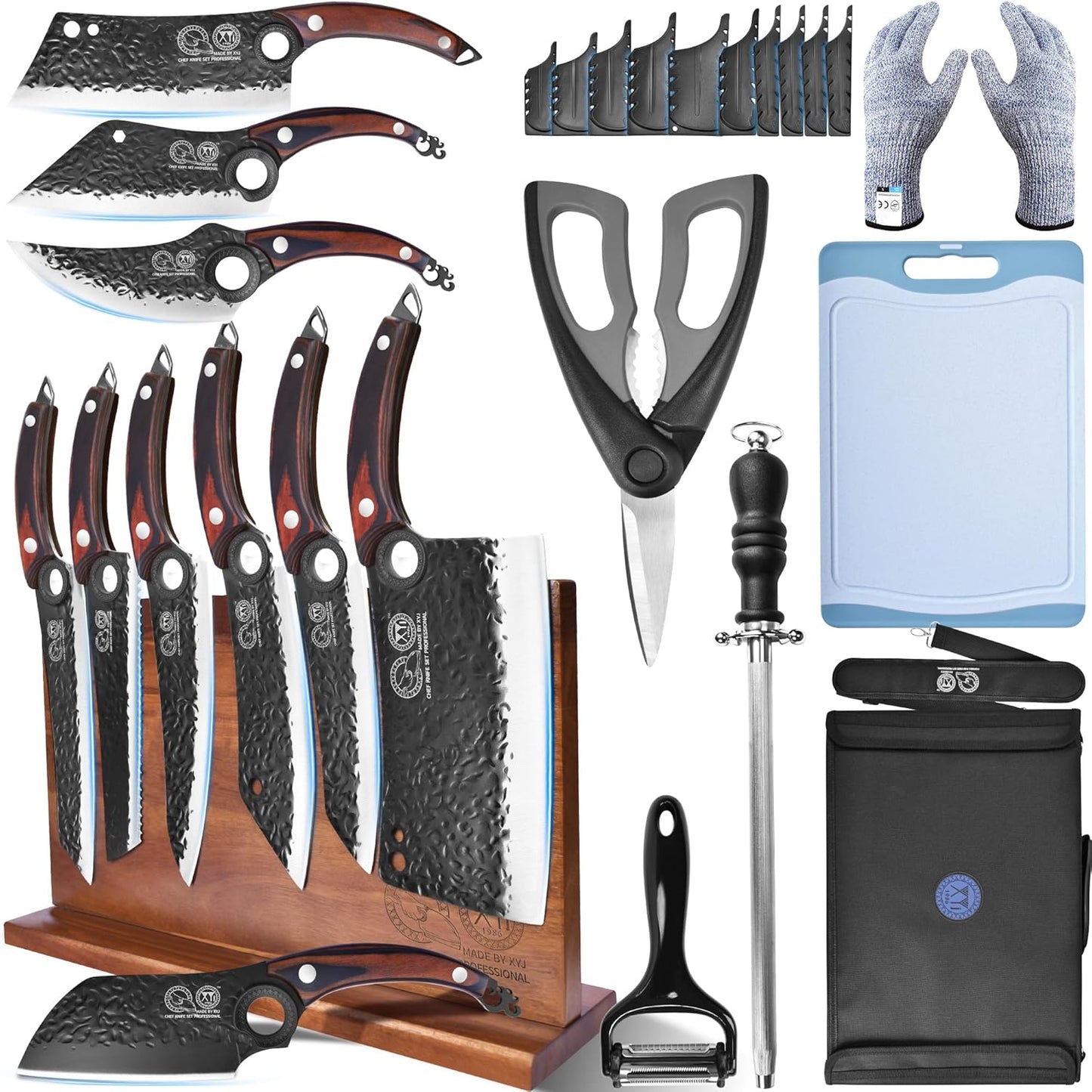 XYJ Professional Serbian Chef Knife Set for Home and Camping