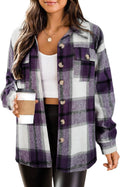 Womens Flannel Plaid Shacket Jacket Button Down - Cozy Cropped Coat