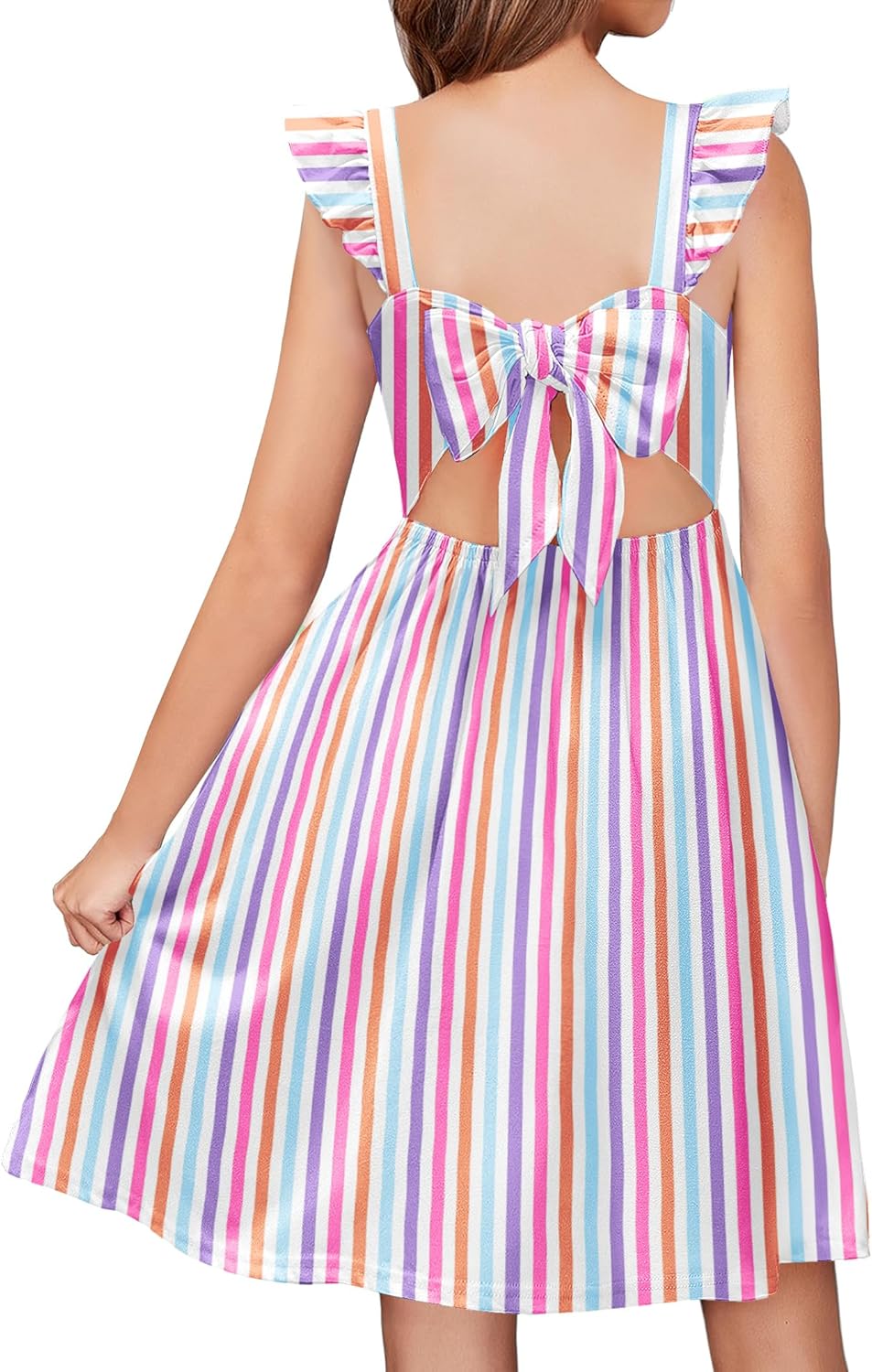 Arshiner Girls Summer Dresses with Ruffle Sleeves and Pockets