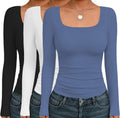 Ekouaer Womens 3-Pack Square Neck Long Sleeve Thermal Tops - Slim Fit
