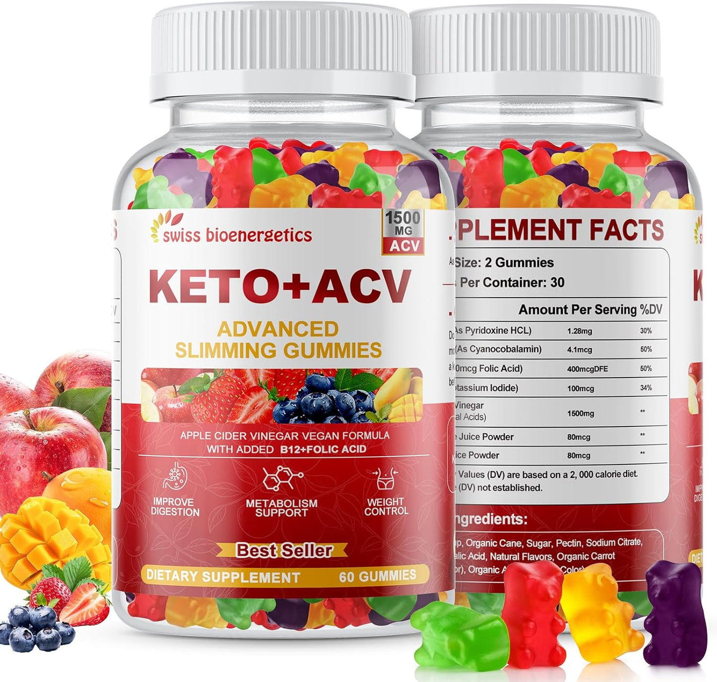 1500mg Keto ACV Gummies - Vegan & Non-GMO