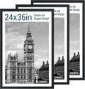 24x36 Poster Frame 3 Pack - Black Woodgrain Solid Wood Frame - Wall