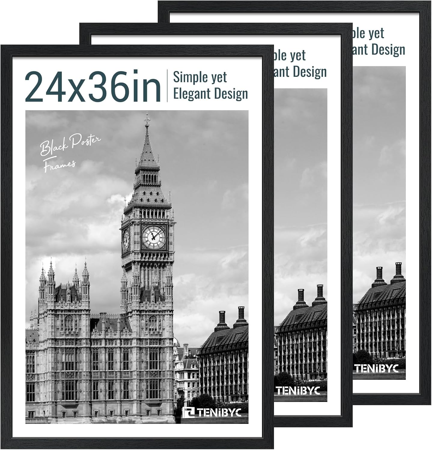 24x36 Poster Frame 3 Pack - Black Woodgrain Picture Frames