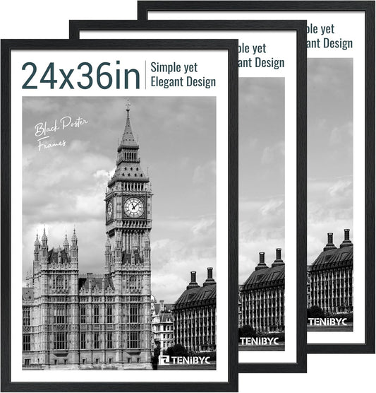 24x36 Poster Frame 3 Pack - Black Woodgrain Picture Frames