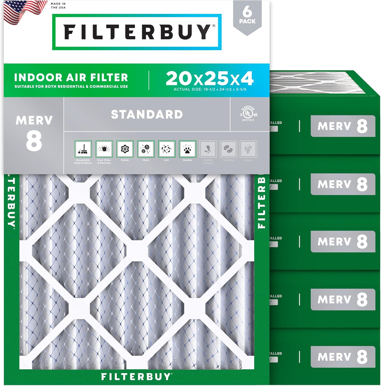 20x25x4 Air Filter MERV 8 Essential Dust & Allergy Defense