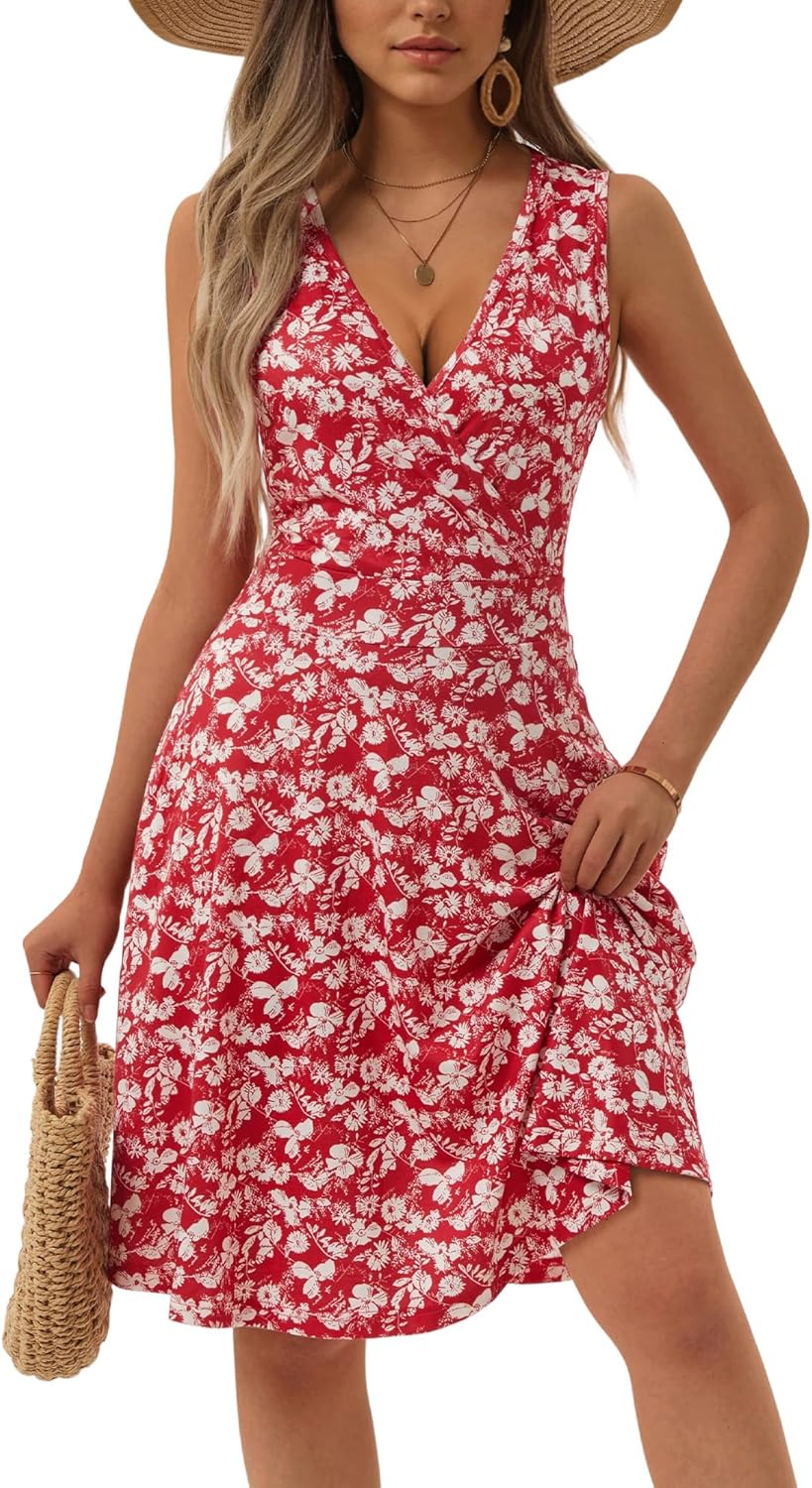 GUBERRY Womens Wrap V Neck Sleeveless Sundress with Pockets