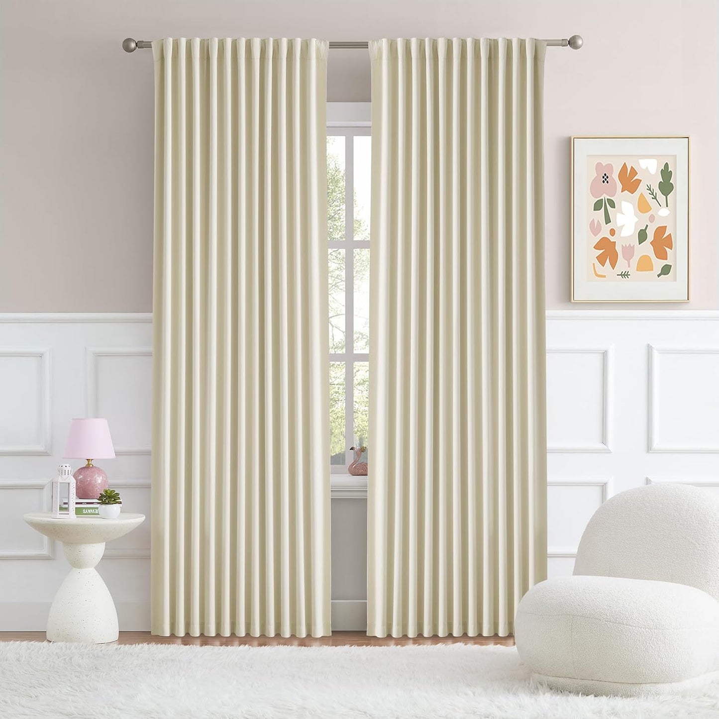 DUALIFE Cream Beige Curtains - Room Darkening Drapes 84 Inch