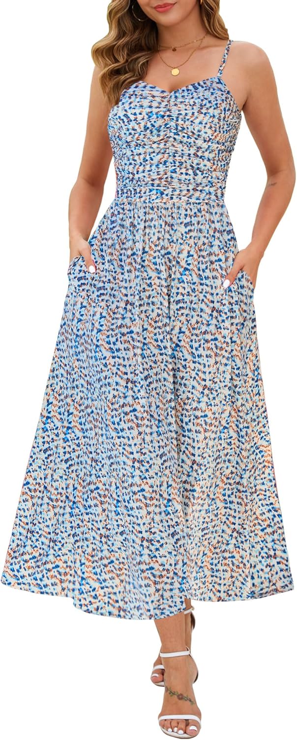 Annebouti Women 2025 Summer Floral Beach Maxi Dress with Pockets