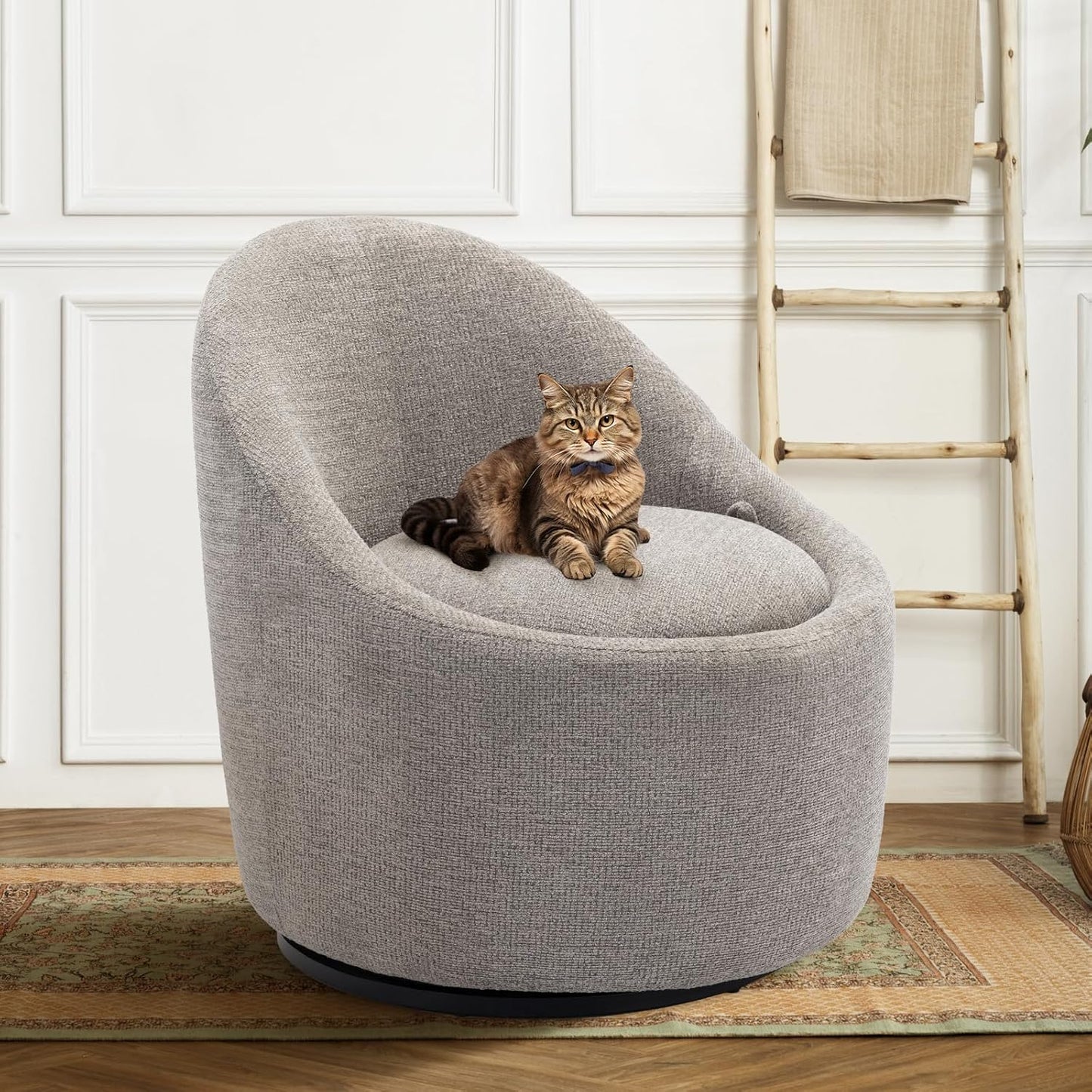 COLAMY Swivel Barrel Chair - Hidden Storage, Modern Design - Light Grey
