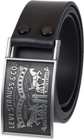 Men's Everyday Jean Belt with Removable Plaque Buckle - Black Leather