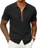 Mens Knit Button Down Polo Shirt Short Sleeve - Lightweight Summer Fit