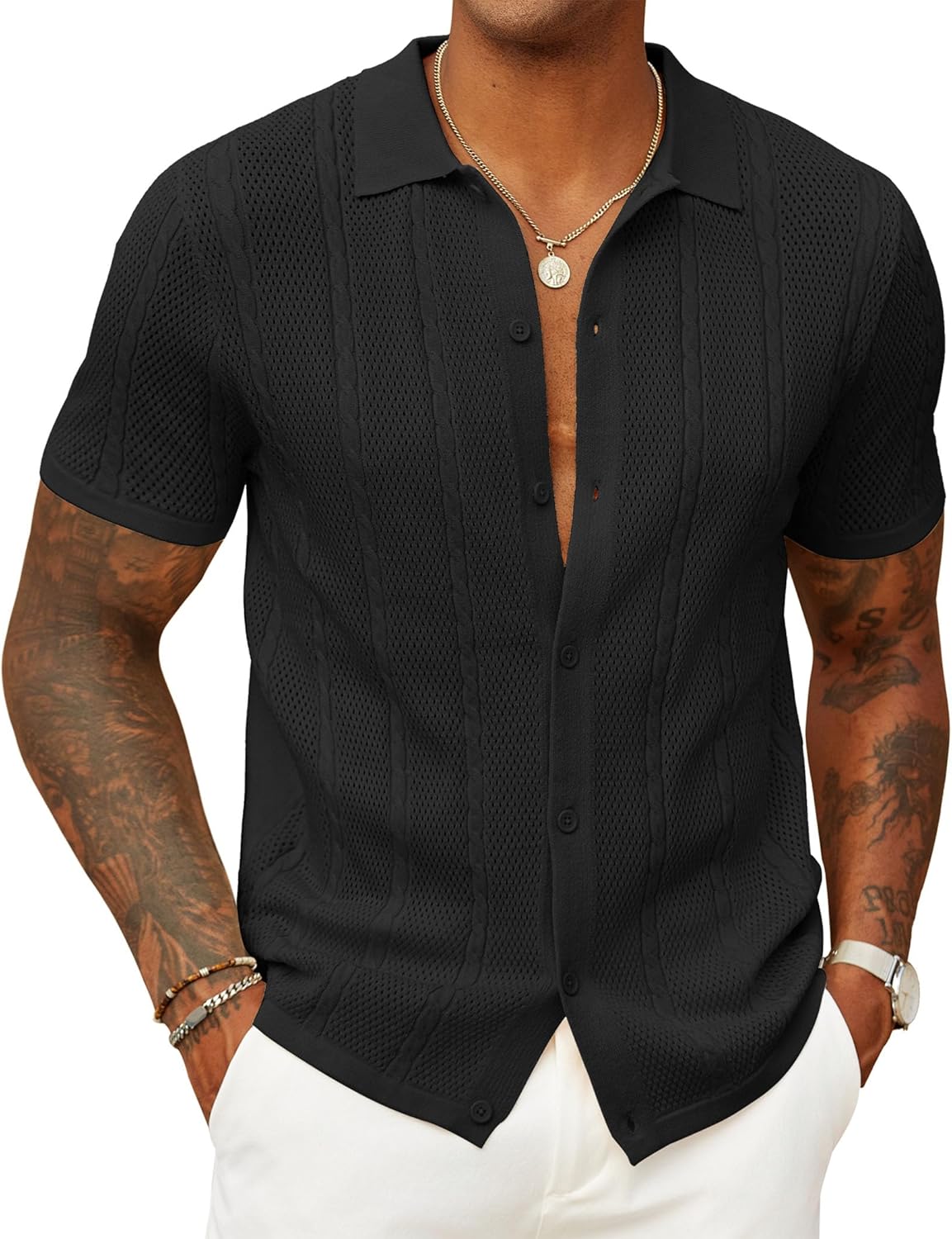 COOFANDY Mens Knit Button Down Shirts for Summer Style
