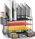 Marbrasse Desk Organizer with Drawer - 4-Tier Mesh File Organizer