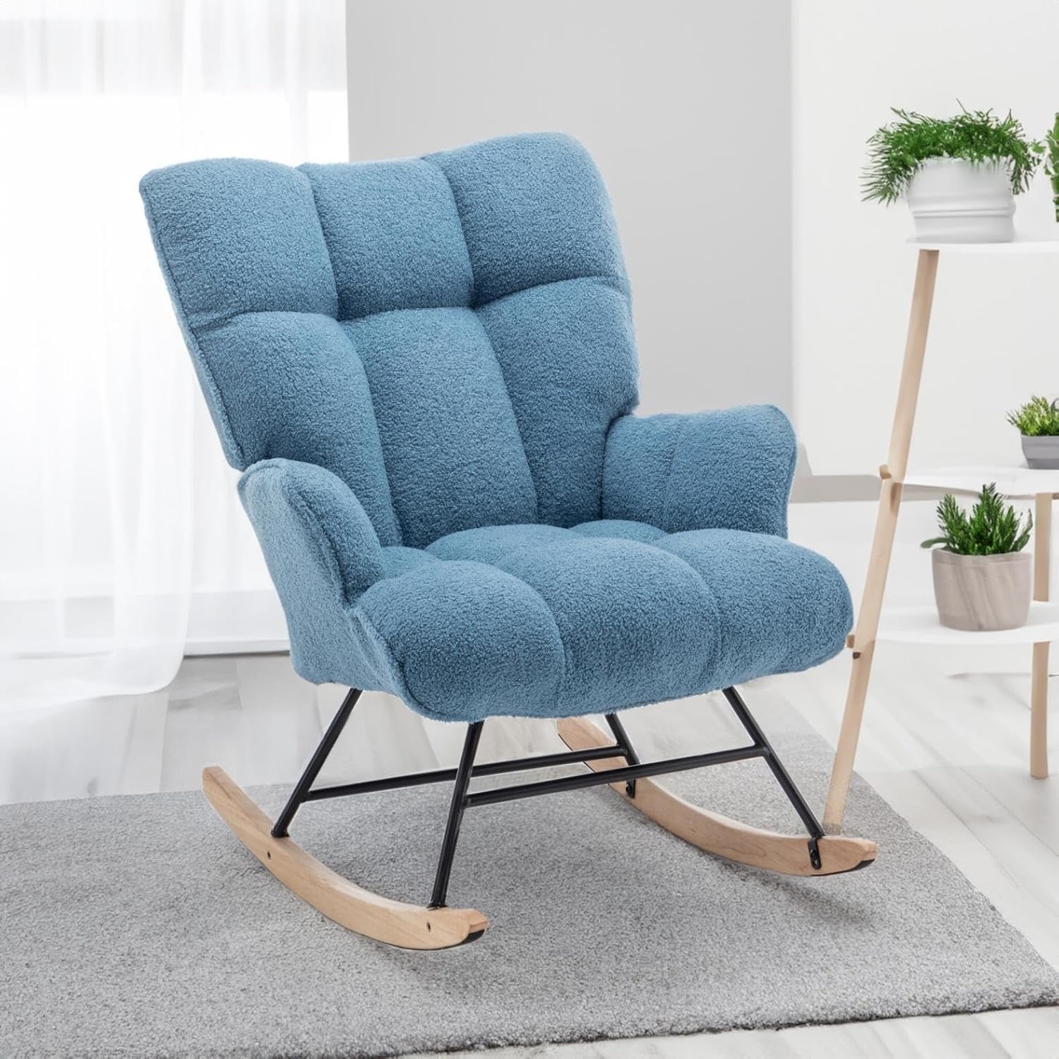 Ergonomic Rocking Chair Nursery Teddy Upholstered Glider Rocker