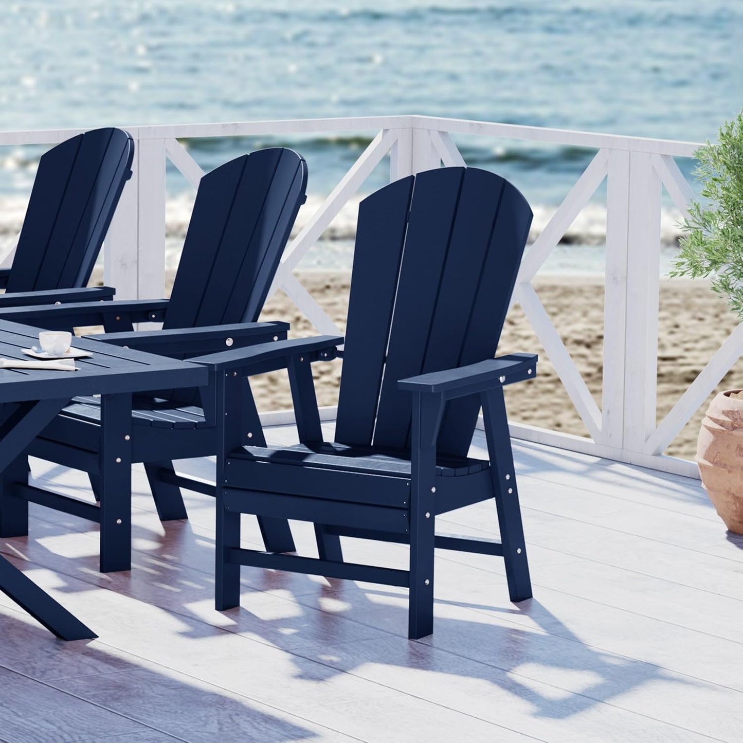 Malibu Outdoor Patio HDPE Plastic Adirondack Dining Chair Navy Blue