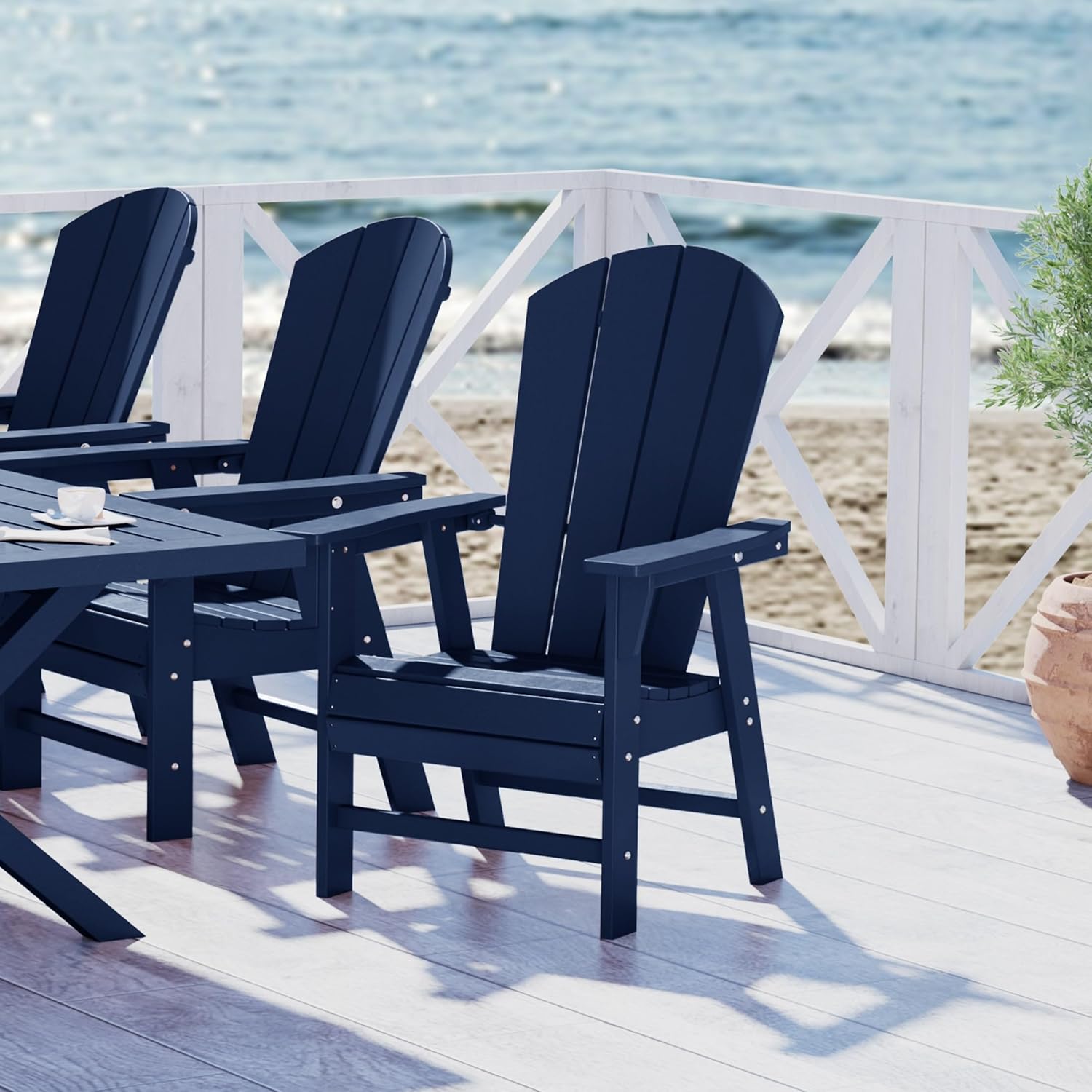 Malibu Outdoor Patio HDPE Plastic Adirondack Dining Chair Navy Blue