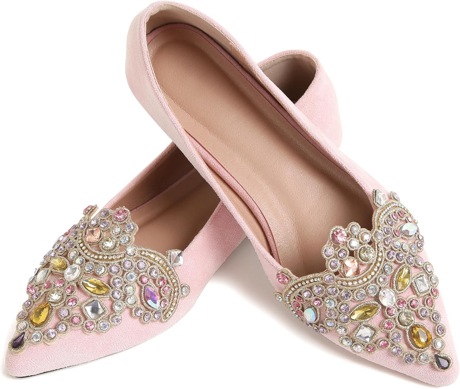 Bling Rhinestone Pointed Flat Shoes for Women - Comfort Slip On