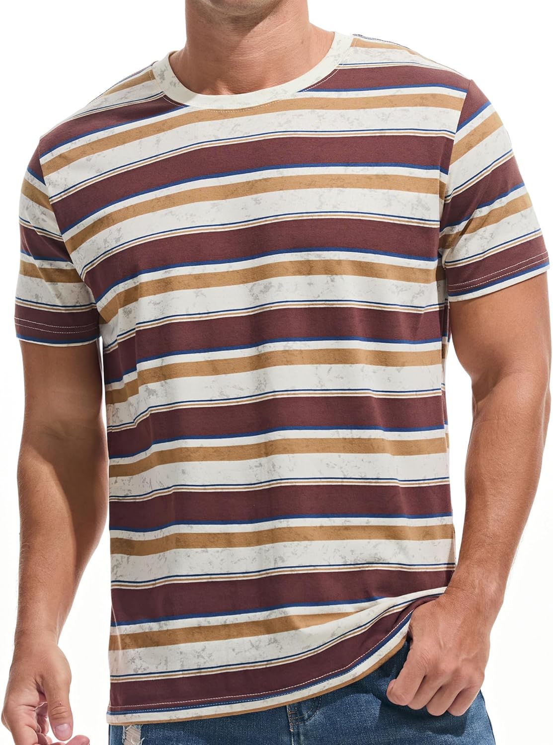 VEIISAR Men's Crewneck Striped T-Shirt for Comfort and Style