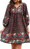 Qearal Womens Casual V Neck 3/4 Sleeve Boho Floral Mini (Style H237)