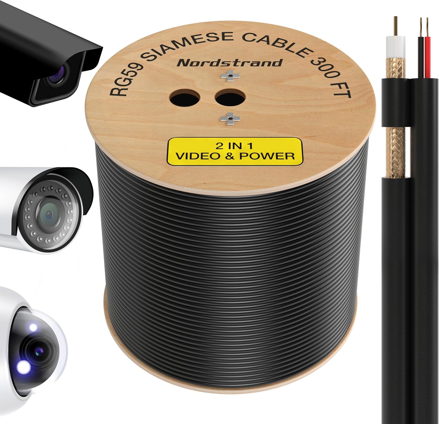 RG59 Siamese Cable 300ft for CCTV Video & Power Systems