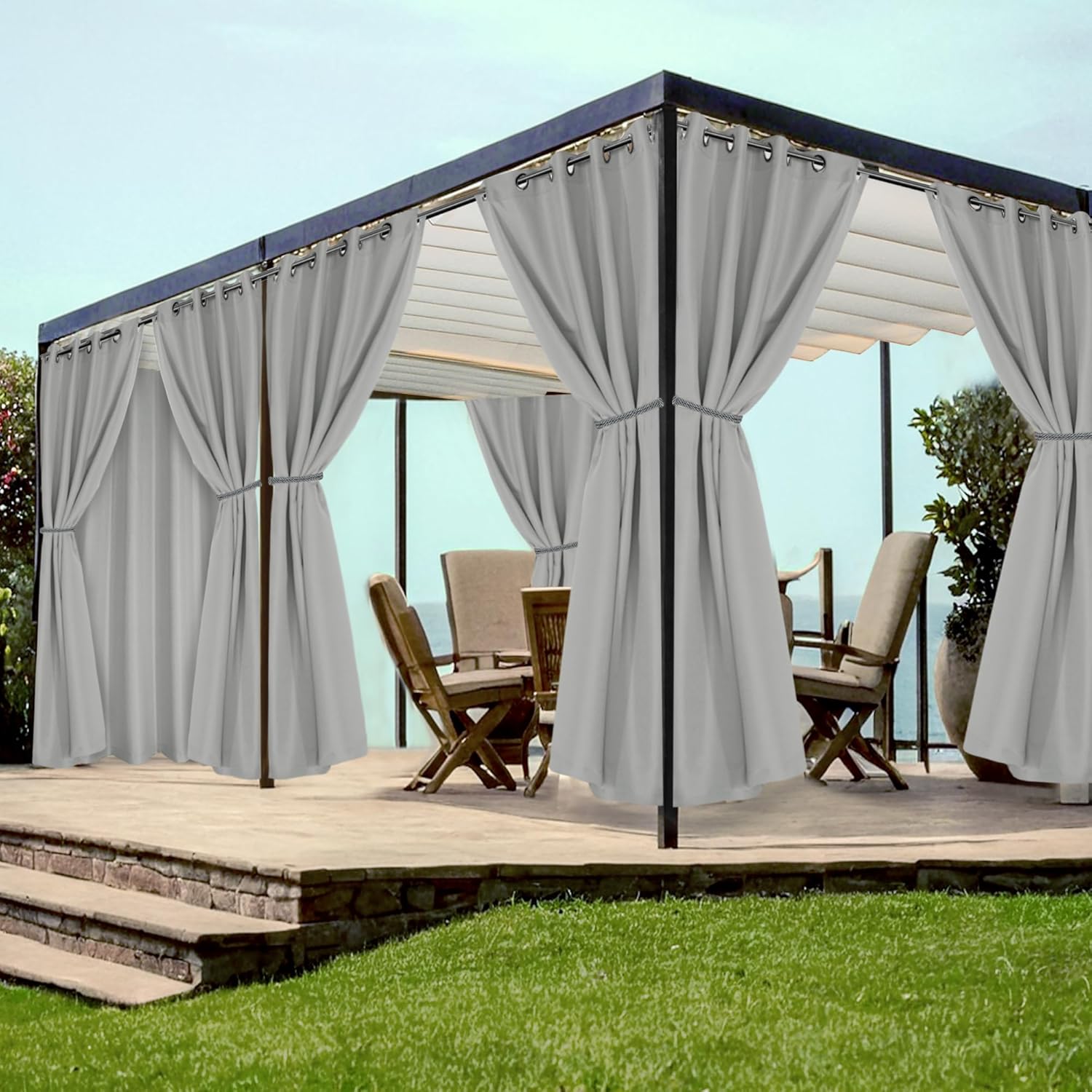 Grommet Outdoor Curtains for Patio Waterproof 8 Pcs Set