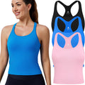 Ribbed Racerback Workout Tank Tops with Built-In Bra - Comfortable 28D
