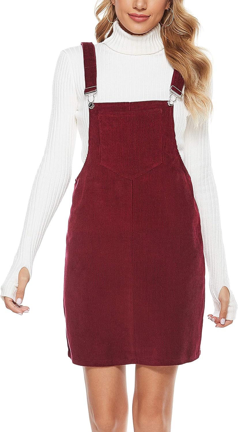 Tanming Women's Corduroy A Line Cute Jumper Dress for Style