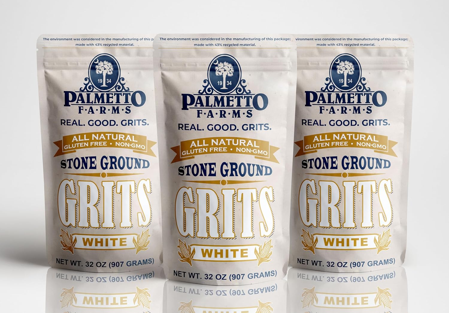 Palmetto Farms White Grits 3 Pack - Smooth, Creamy, All Natural