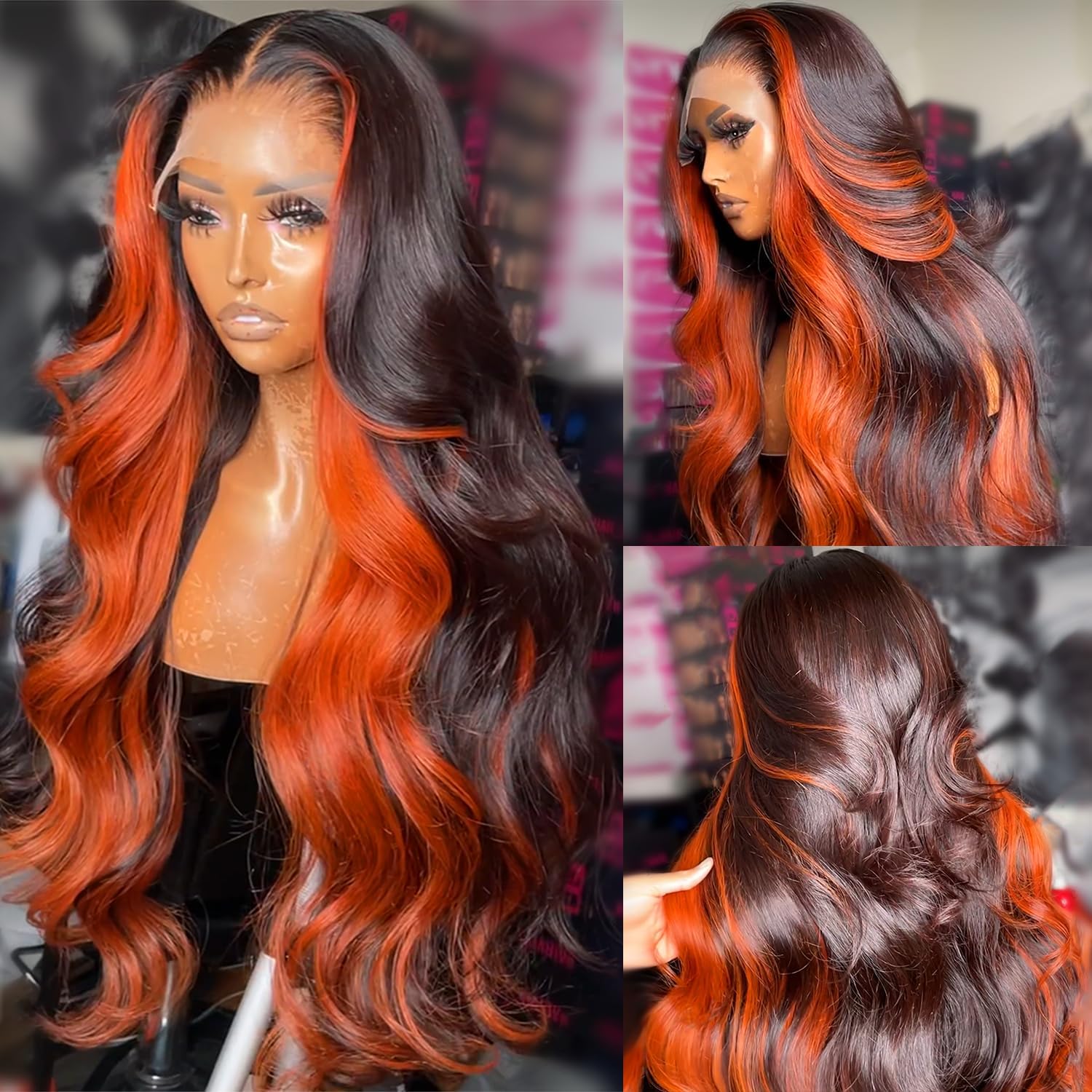 200% Density 13X6 Ginger Lace Front Wigs for Women - Ombre Style