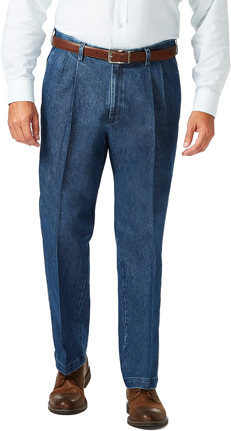 Haggar Men's Casual Classic Fit Denim Trouser Pant for Comfort