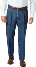 Haggar Pleat & Flat Front Denim Trouser - Stretch Comfort for Work