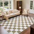 Washable Checkered Rug, 5x7 ft Beige and White Area Rug