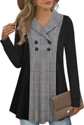 Womens Long Sleeve V Neck Tunic Top with Buttons - Flowy A-Line