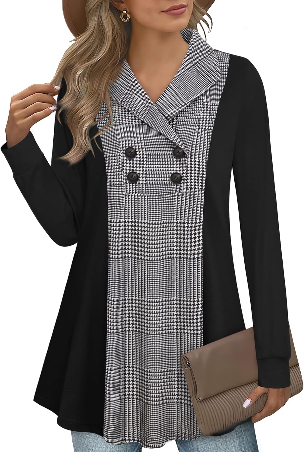 Bebonnie Womens Long Sleeve Casual V Neck Sweatshirts Tunic