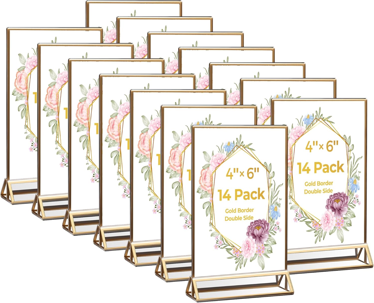 14 Pack Acrylic Sign Holder 4x6 Gold Frames for Events