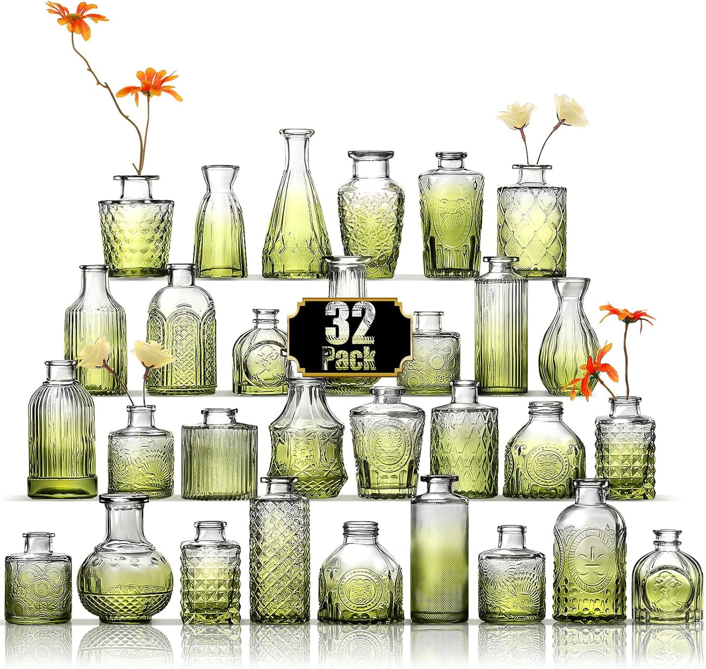 Elegant Green Bud Vase Set of 32 for Home and Wedding Decor