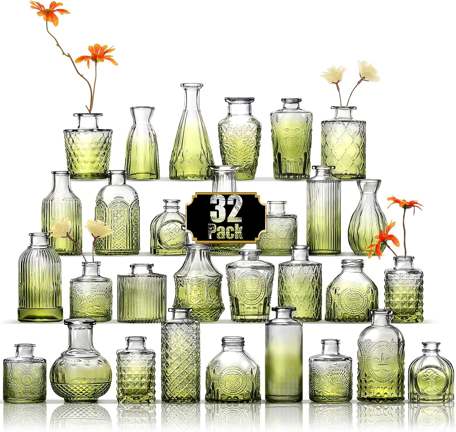 Elegant Green Bud Vase Set of 32 for Home and Wedding Decor