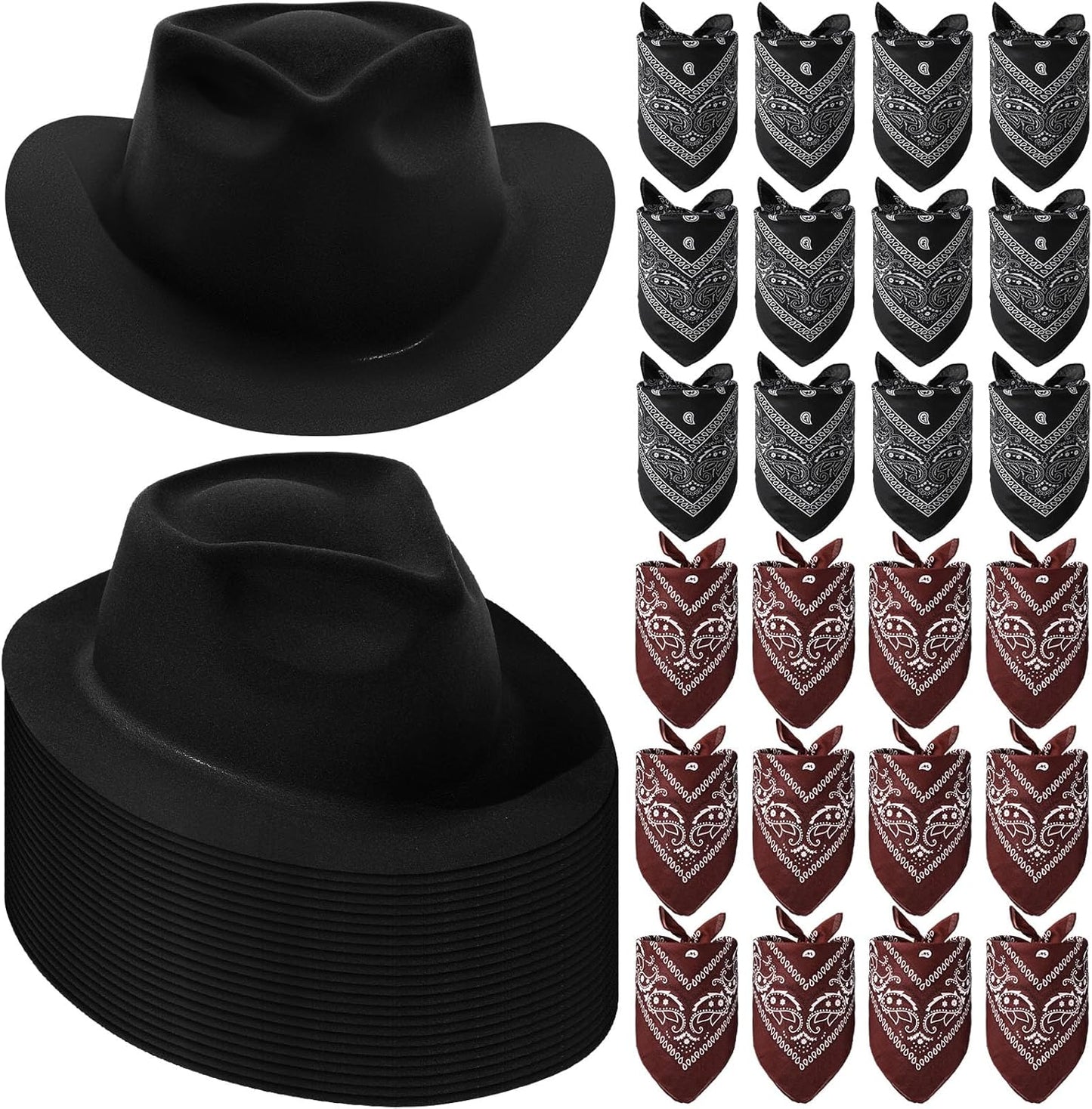 Cowboy Hat and Bandana Set for Kids and Adults - 48 Pack