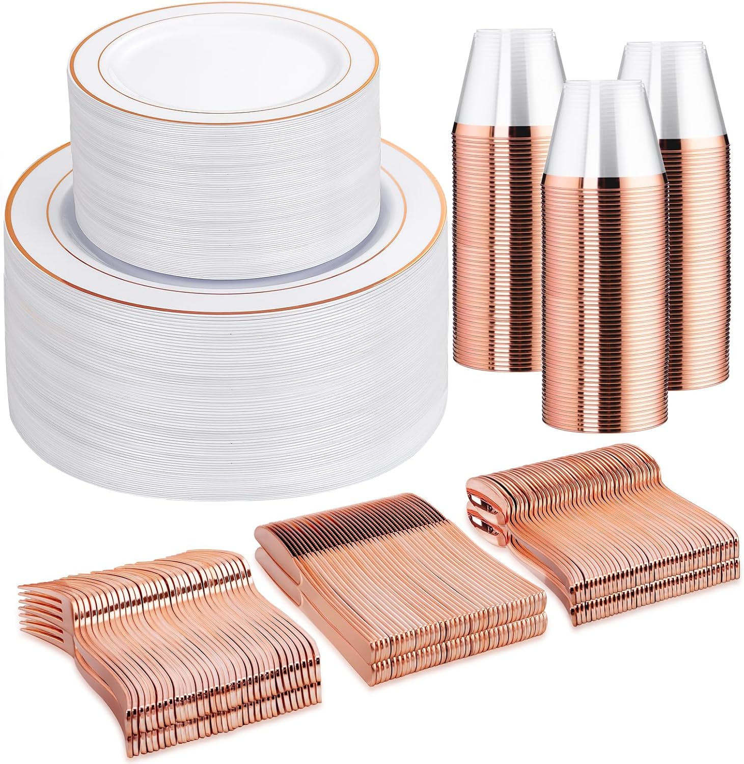 Rose Gold Dinnerware Set for 50 Guests by WELLIFE - Elegant & Durable