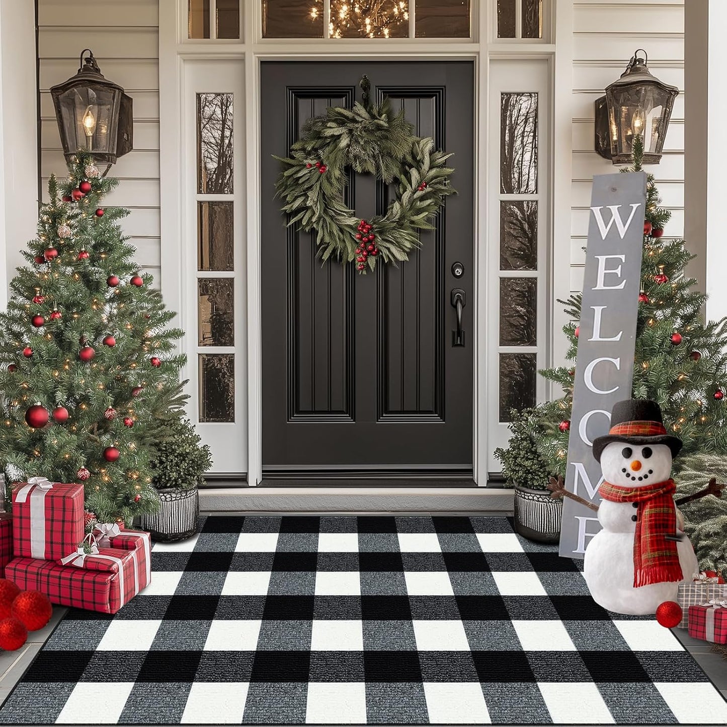 Buffalo Plaid Outdoor Rug - Non Slip Absorbent Doormat 36x59